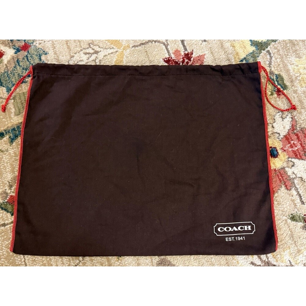 COACH Large Brown Cloth Dust Cover Bag/Purse With Red Drawstring 14.5”x19”